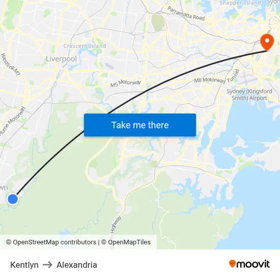Kentlyn to Alexandria map