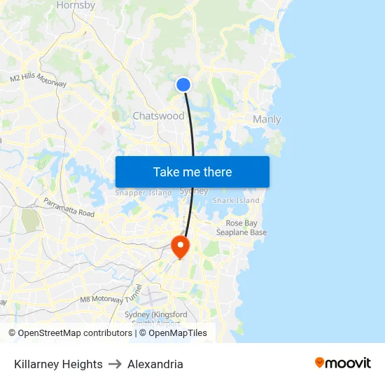 Killarney Heights to Alexandria map