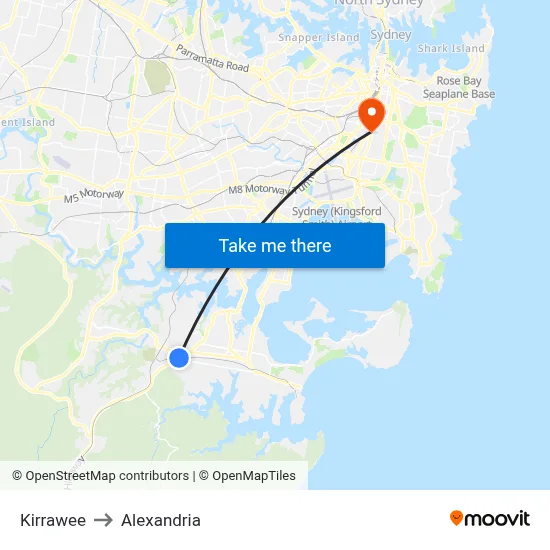 Kirrawee to Alexandria map