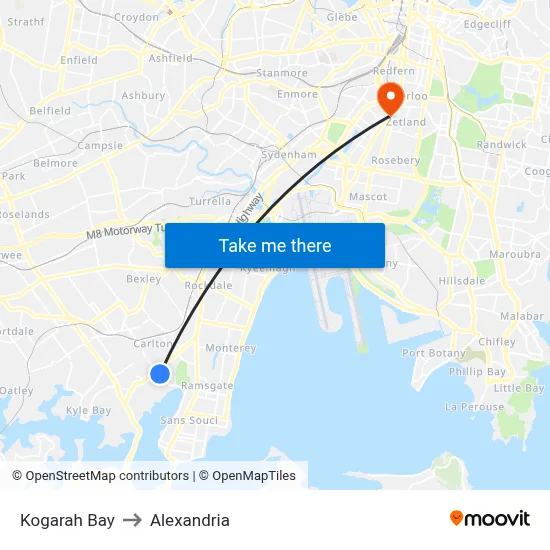 Kogarah Bay to Alexandria map