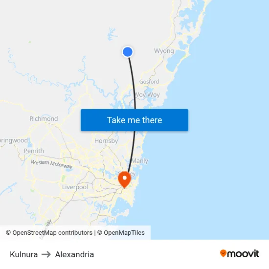Kulnura to Alexandria map