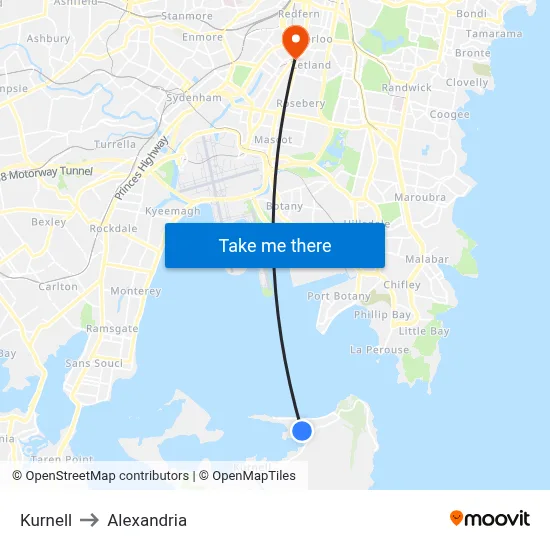 Kurnell to Alexandria map