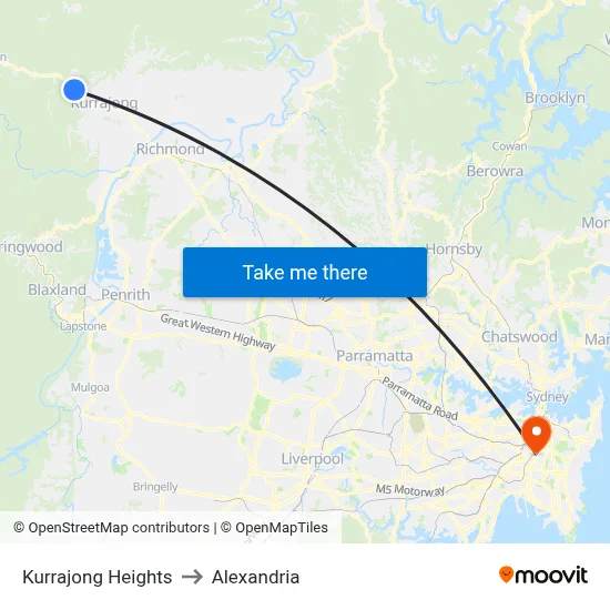 Kurrajong Heights to Alexandria map
