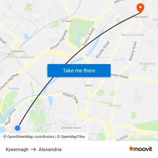 Kyeemagh to Alexandria map