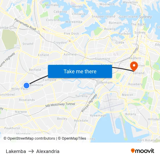 Lakemba to Alexandria map