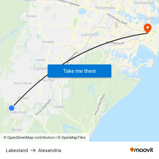 Lakesland to Alexandria map