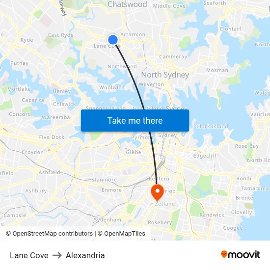 Lane Cove to Alexandria map