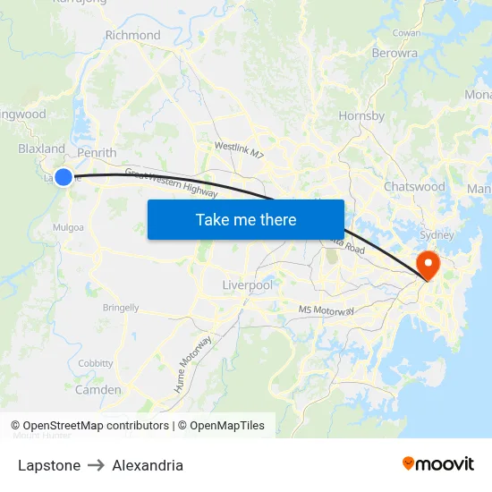 Lapstone to Alexandria map