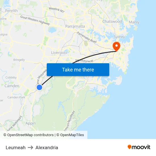 Leumeah to Alexandria map
