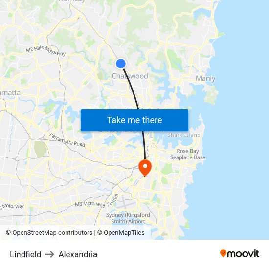 Lindfield to Alexandria map