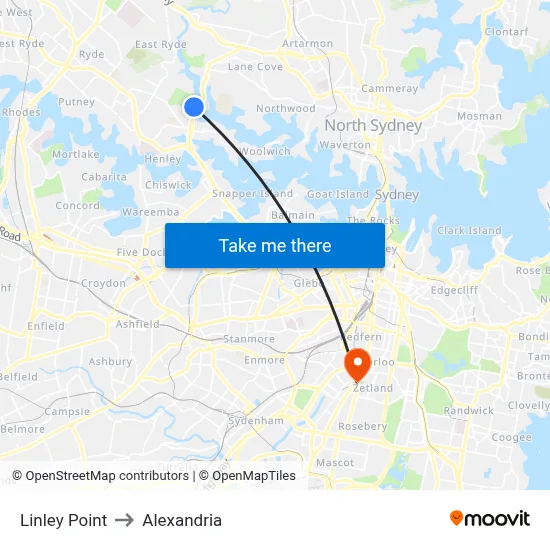Linley Point to Alexandria map