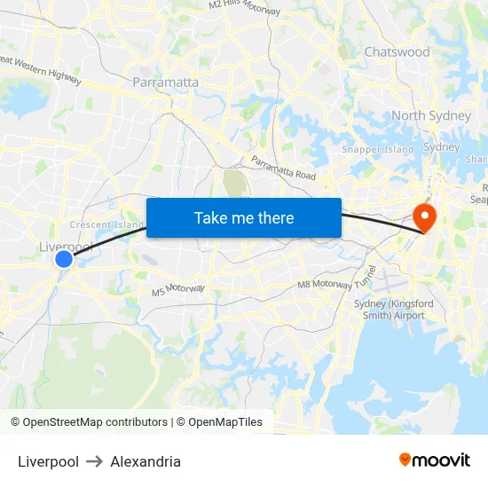 Liverpool to Alexandria map