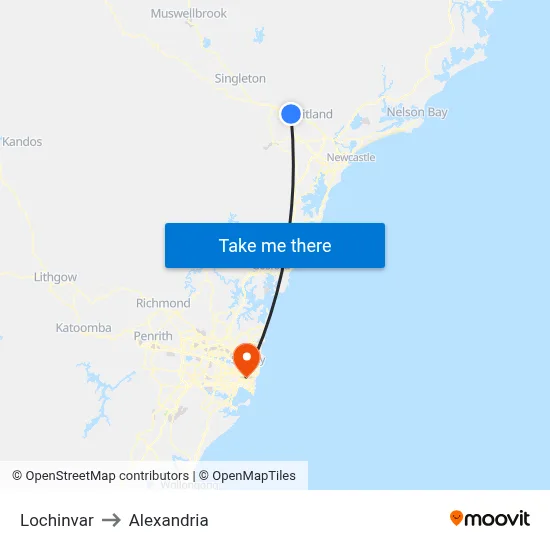Lochinvar to Alexandria map