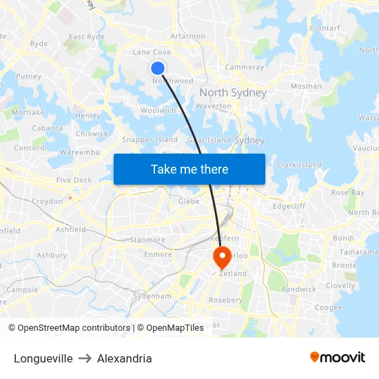 Longueville to Alexandria map