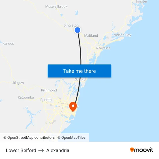 Lower Belford to Alexandria map