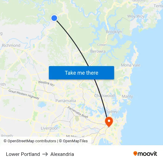 Lower Portland to Alexandria map