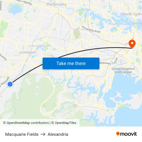 Macquarie Fields to Alexandria map