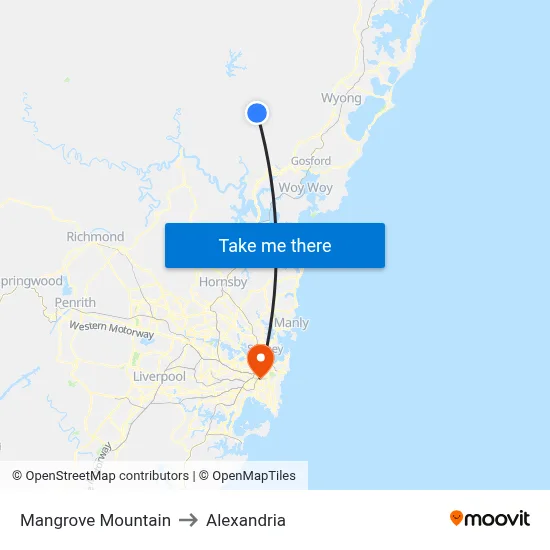 Mangrove Mountain to Alexandria map
