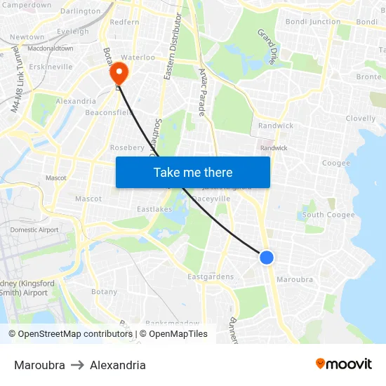 Maroubra to Alexandria map