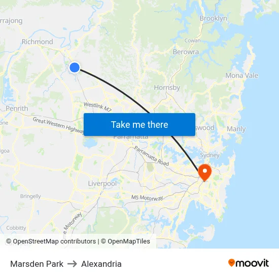 Marsden Park to Alexandria map