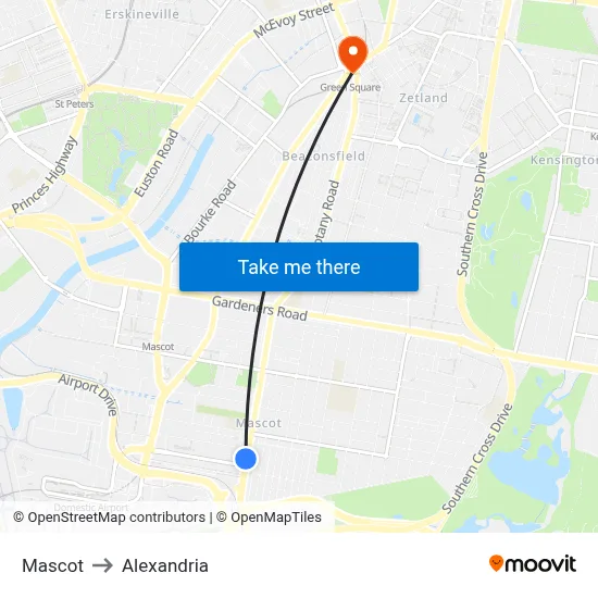 Mascot to Alexandria map