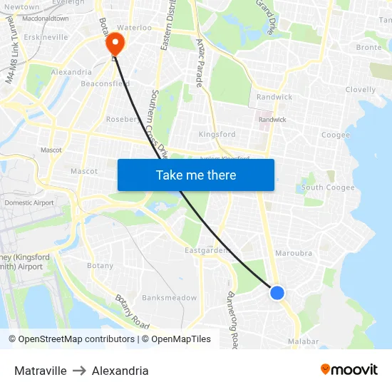 Matraville to Alexandria map