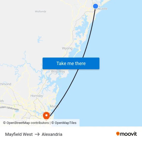 Mayfield West to Alexandria map