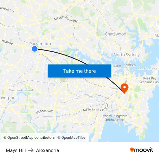 Mays Hill to Alexandria map