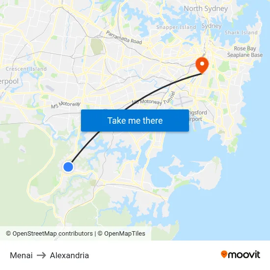 Menai to Alexandria map
