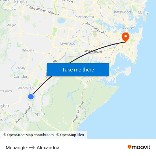 Menangle to Alexandria map