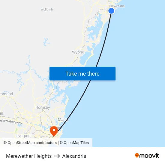 Merewether Heights to Alexandria map