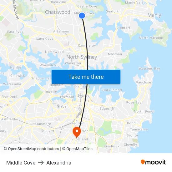 Middle Cove to Alexandria map