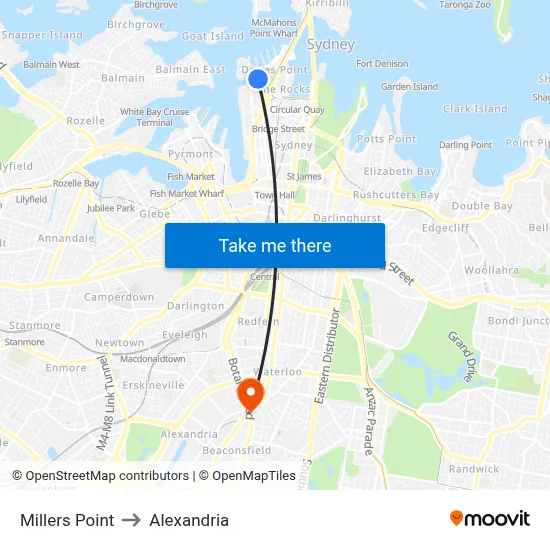 Millers Point to Alexandria map
