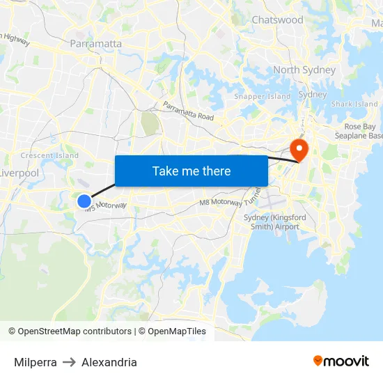 Milperra to Alexandria map