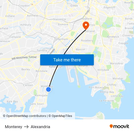 Monterey to Alexandria map