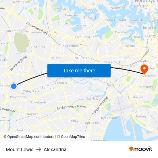 Mount Lewis to Alexandria map