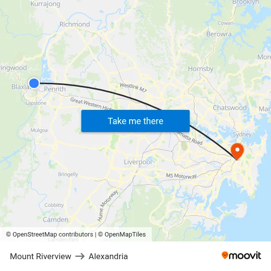 Mount Riverview to Alexandria map