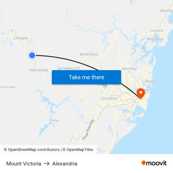 Mount Victoria to Alexandria map