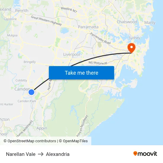 Narellan Vale to Alexandria map