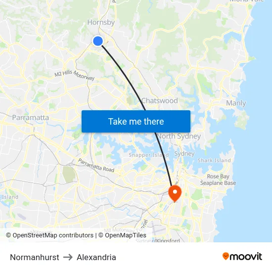 Normanhurst to Alexandria map