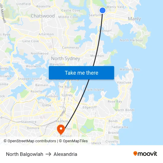 North Balgowlah to Alexandria map