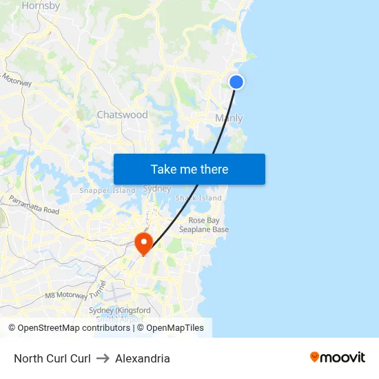 North Curl Curl to Alexandria map