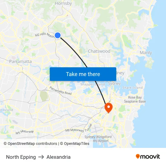 North Epping to Alexandria map