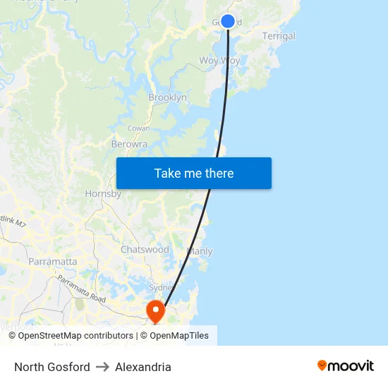 North Gosford to Alexandria map