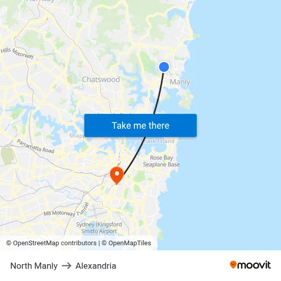 North Manly to Alexandria map