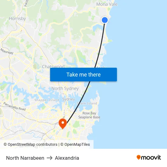 North Narrabeen to Alexandria map