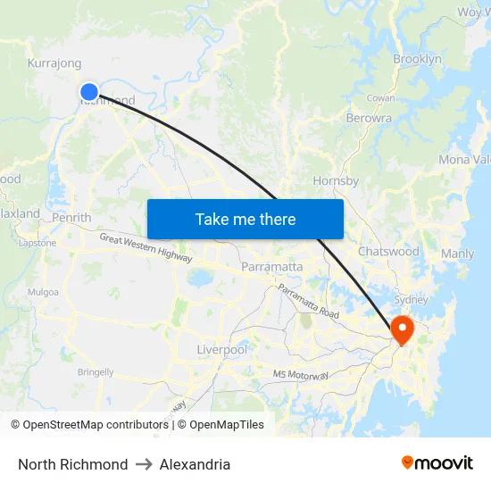 North Richmond to Alexandria map