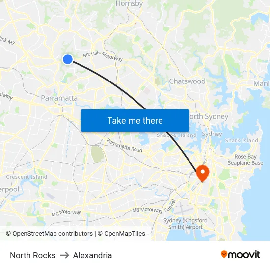 North Rocks to Alexandria map