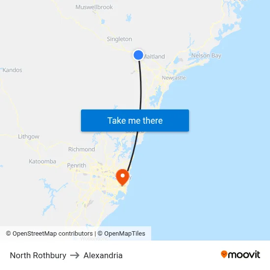 North Rothbury to Alexandria map
