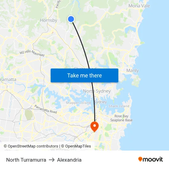 North Turramurra to Alexandria map